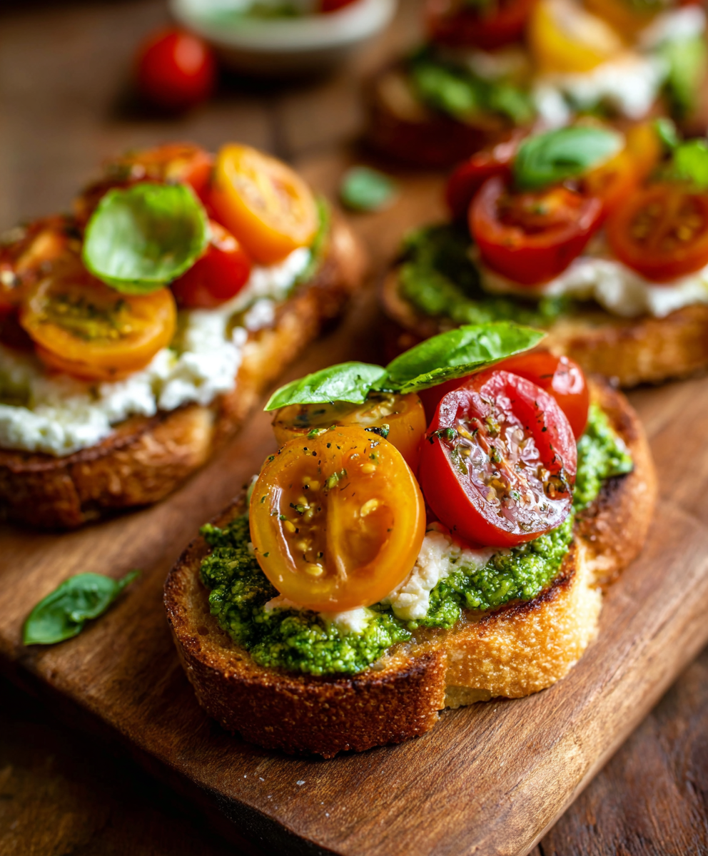Tomato Crostini with Pesto and Ricotta: The Ultimate 15-Minute Appetizer