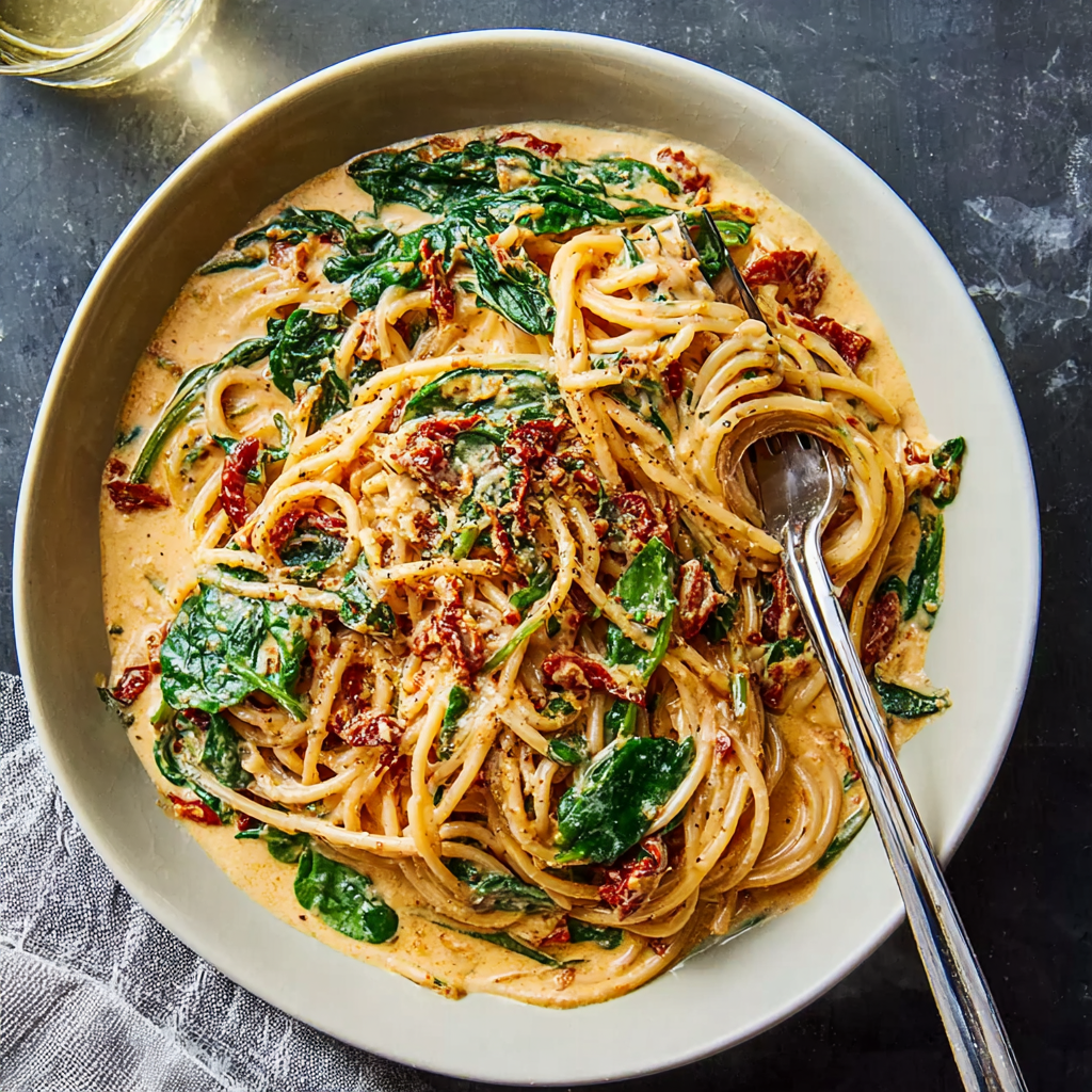 Spaghetti &#038; Spinach with Sun-Dried Tomato Cream Sauce: The 20-Minute Gourmet
