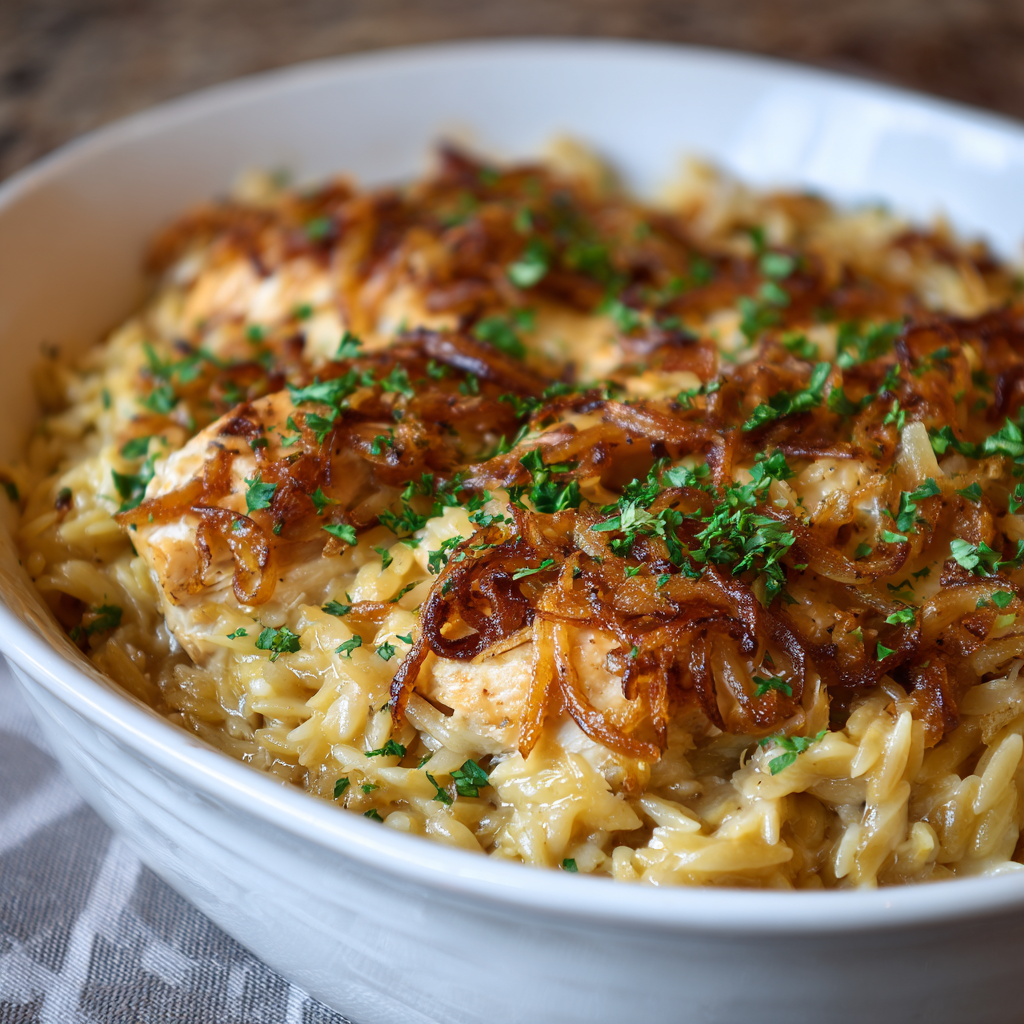 French Onion Chicken Orzo Casserole: The Ultimate One-Pan Comfort Food