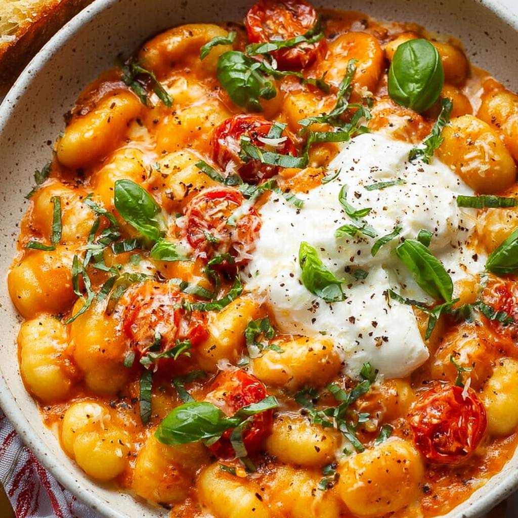30-Minute Creamy Tomato Gnocchi with Burrata