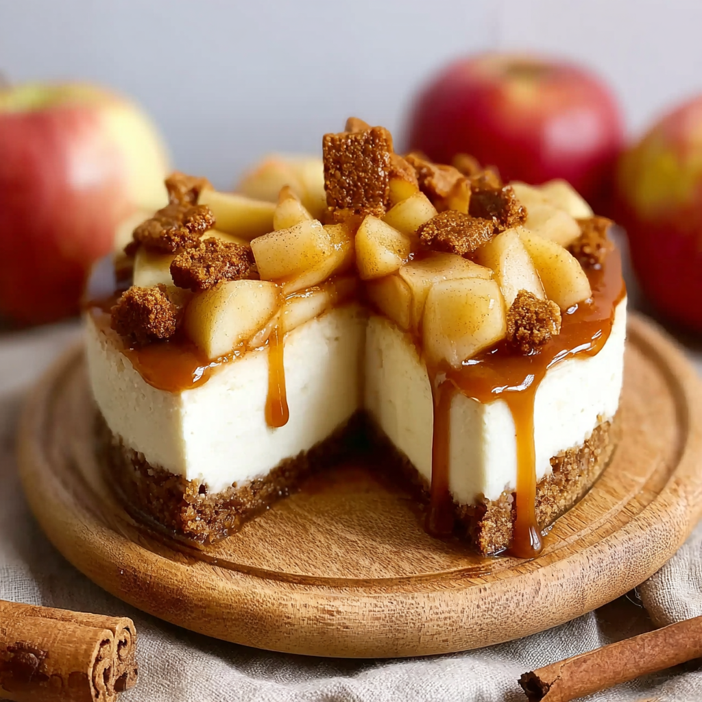 Healthy Apple &amp; Speculoos Cheesecake (Light, Creamy &amp; Naturally Sweetened)