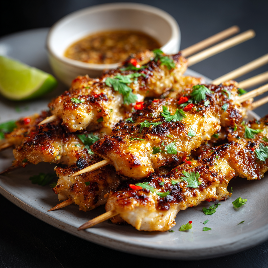 Thai Coconut Chicken Skewers with Peanut Sauce 🥥🔥: The Science of &#8220;Lipid-Based Heat Transfer&#8221;