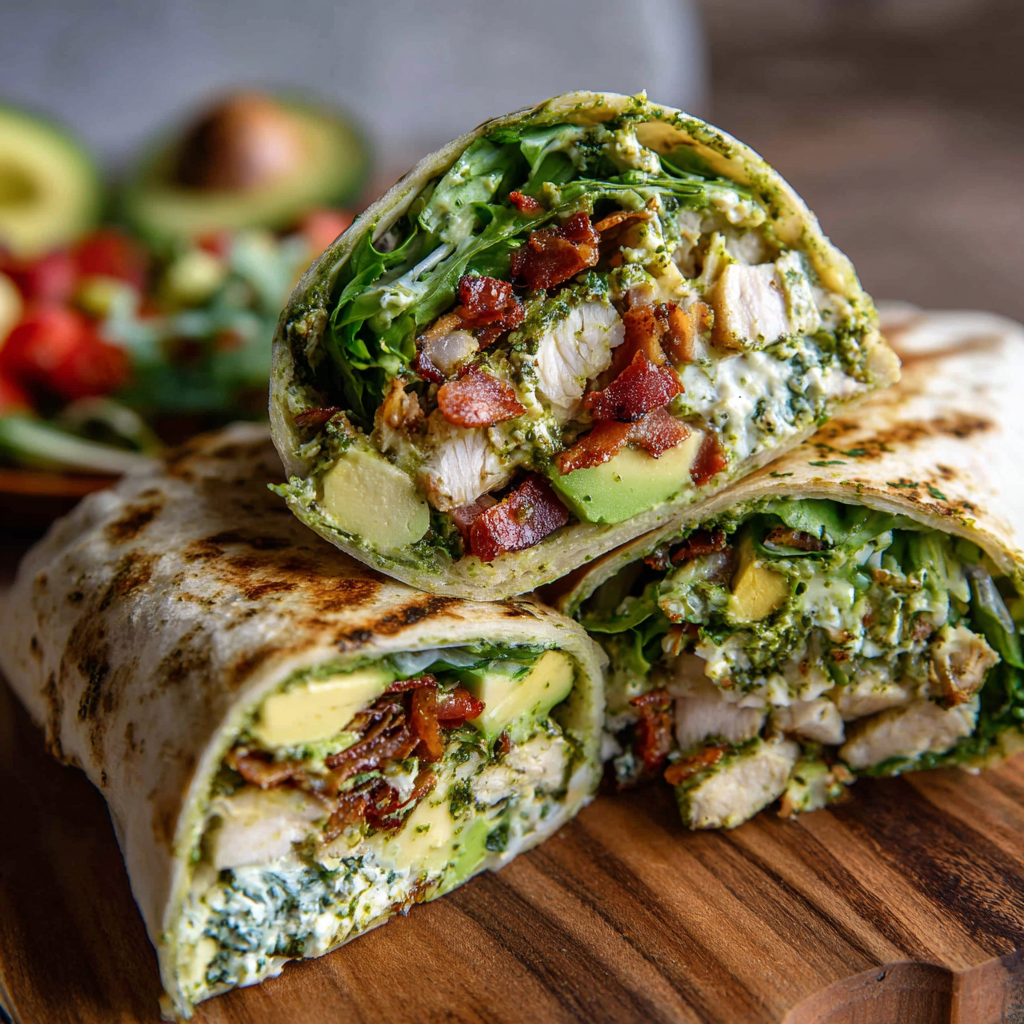 Pesto Chicken &#038; Avocado Bacon Salad Wrap