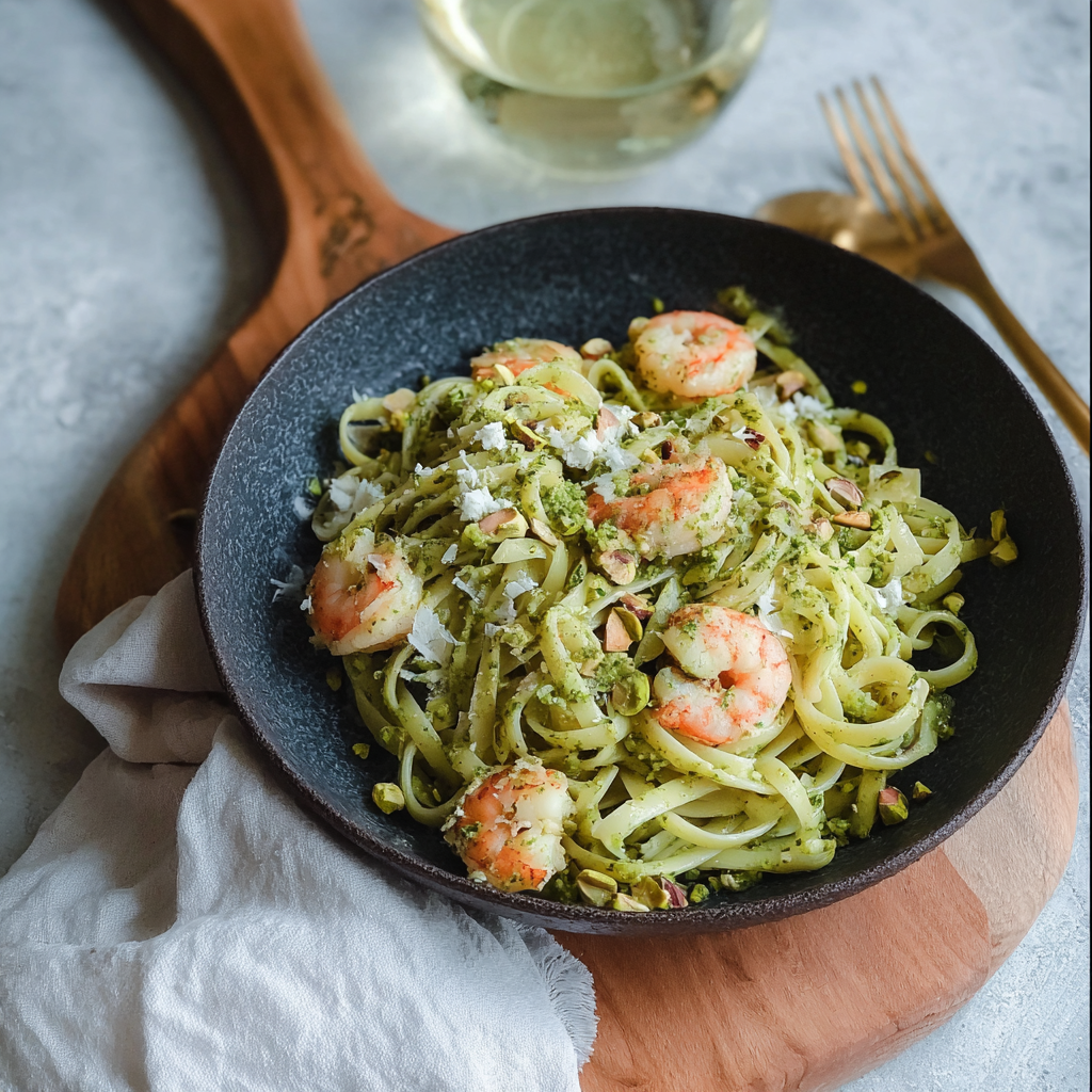 Fusion Gastronomy: Prawn Linguine with Cilantro-Pistachio Pesto