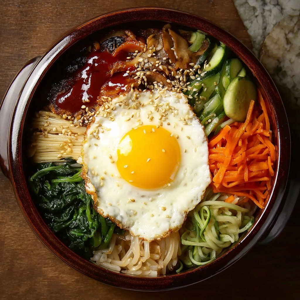 Bibimbap (Korean Mixed Rice Bowl with Crispy Bottom &#038; Gochujang Sauce)