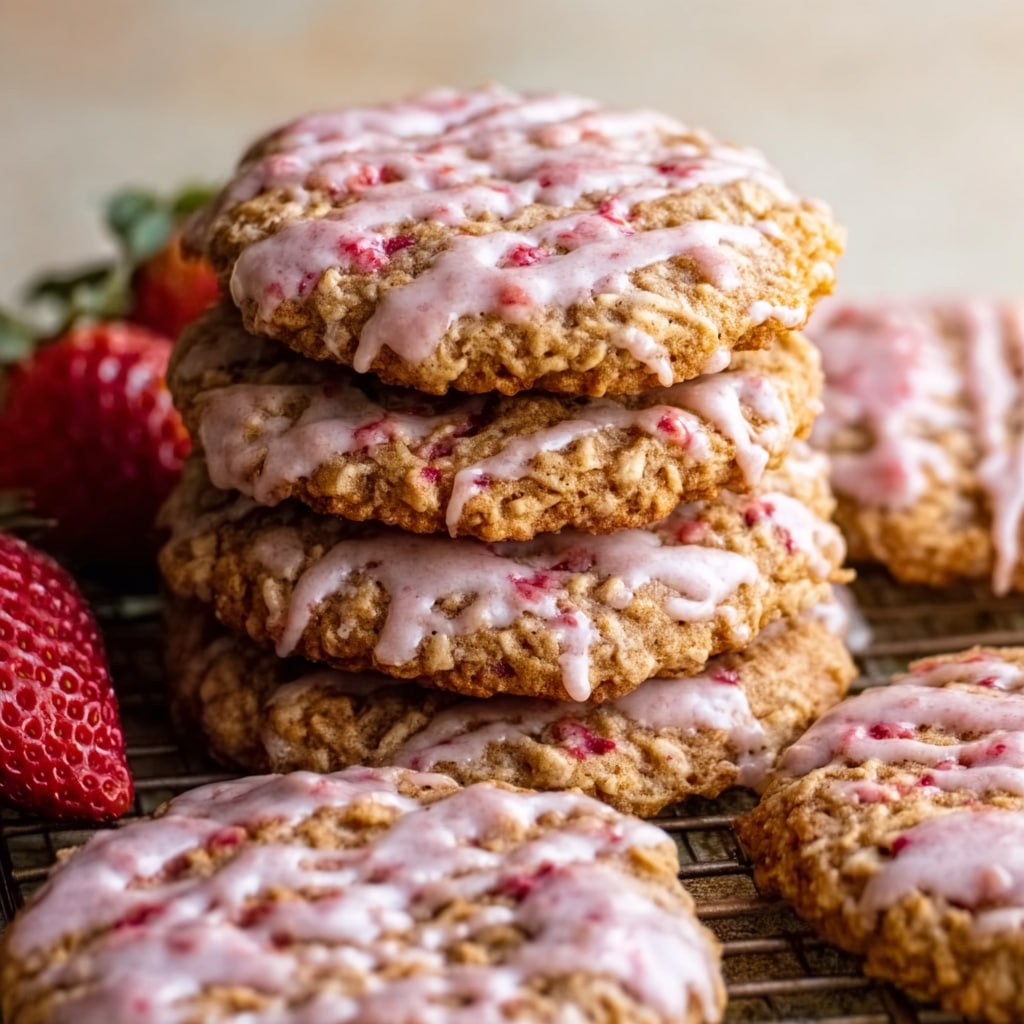Strawberry Iced Oatmeal Cookies (Soft &#038; Chewy With Pink Glaze, 35 Min)