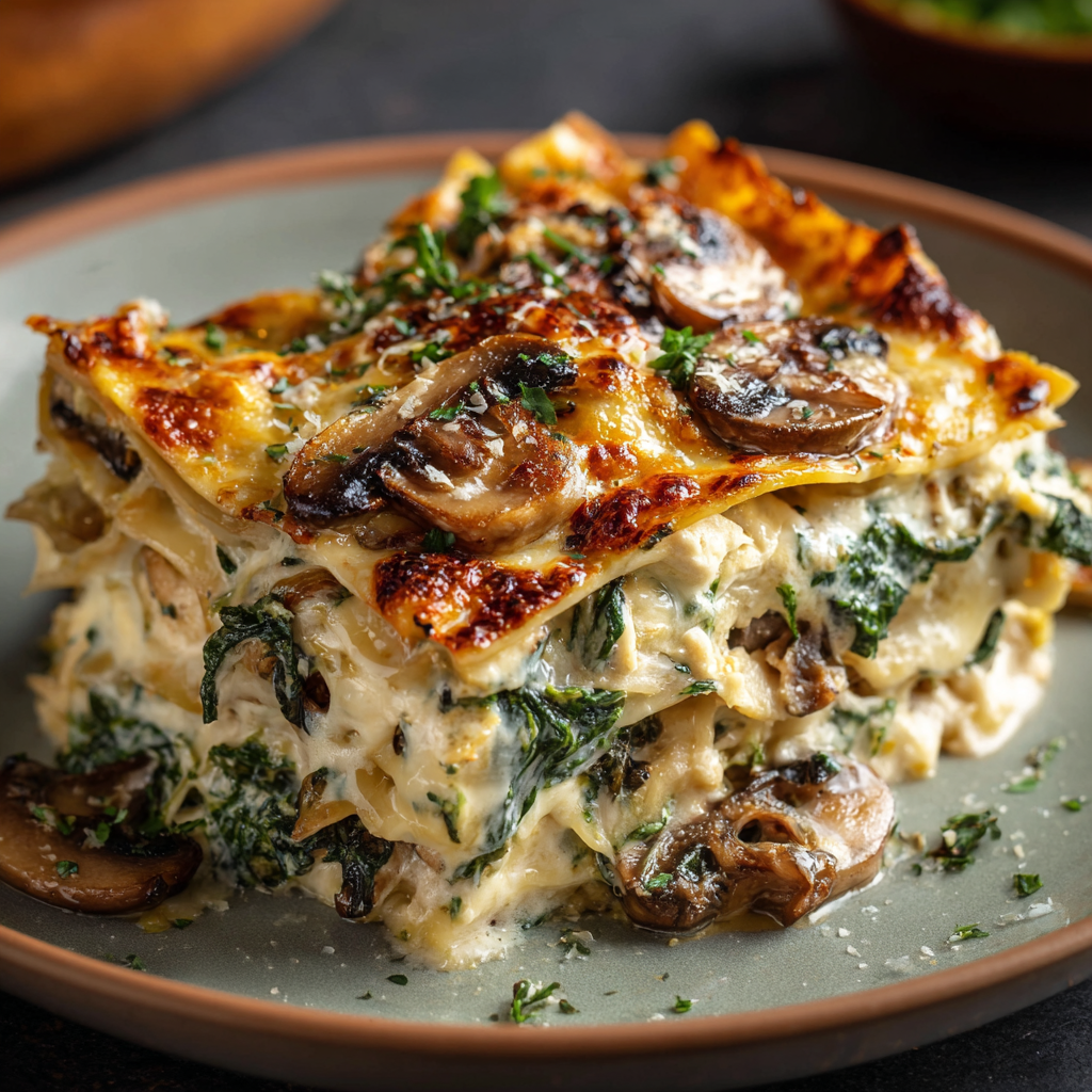 Mushroom and Spinach Lasagna (Creamy Vegetarian White-Sauce, 75 Min)