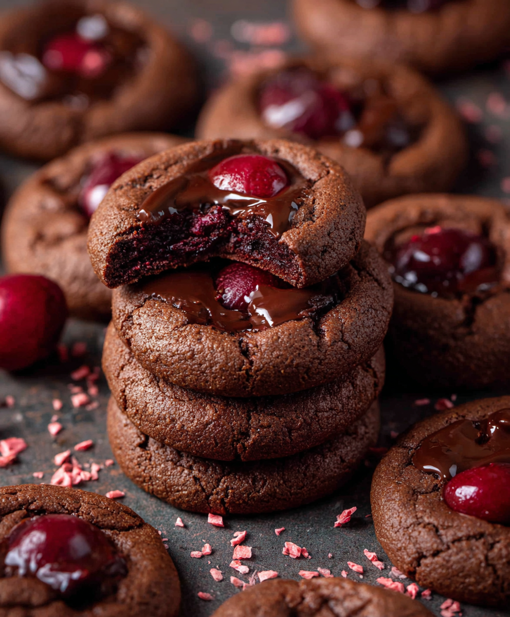 Chocolate Cherry Cookies (Soft Chocolate Cookies With Cherry Filling &#038; Ganache Top, 45 Min)