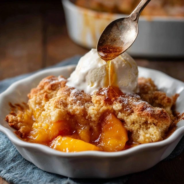 Peach Cobbler With Ice Cream (Southern Buttery Biscuit-Topped Bake, 60 Min)