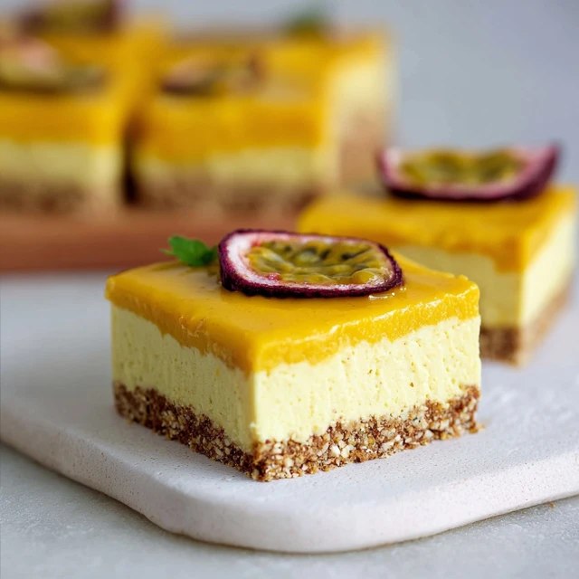 Passion Fruit Cheesecake Bars (No-Bake Graham Cracker Crust, Tangy Passion Fruit Topping, 4 Hr)