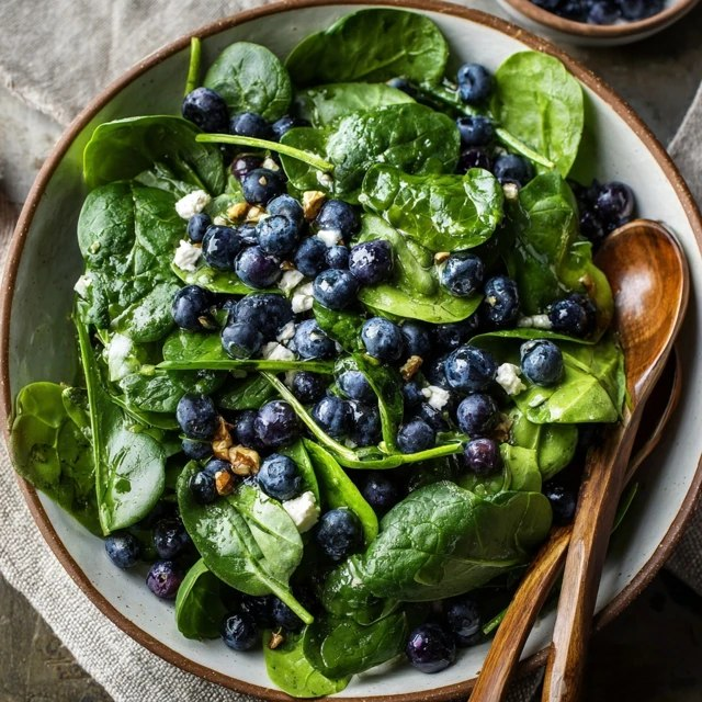 Spinach Blueberry Salad (Baby Spinach, Fresh Blueberries, Feta, Pecans, Lemon Vinaigrette, 15 Min)