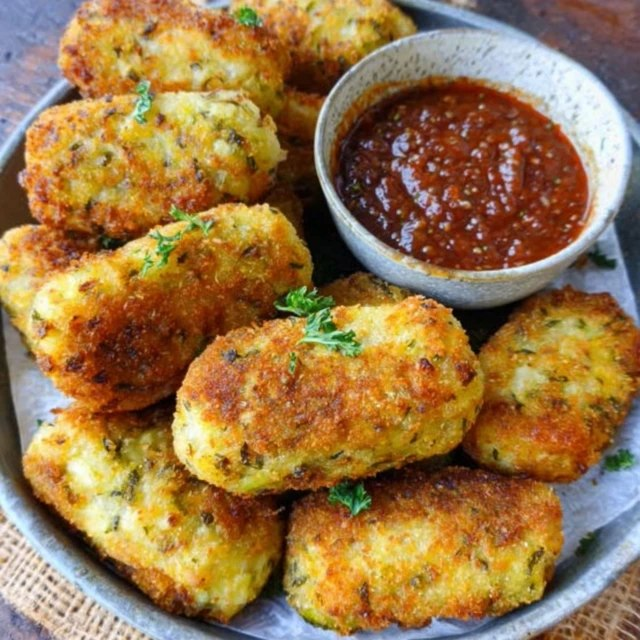 Vegetable Croquettes With Sauce (Crispy Potato Veggie Patties, Panko Crust, Yogurt Dipping Sauce, 45 Min)