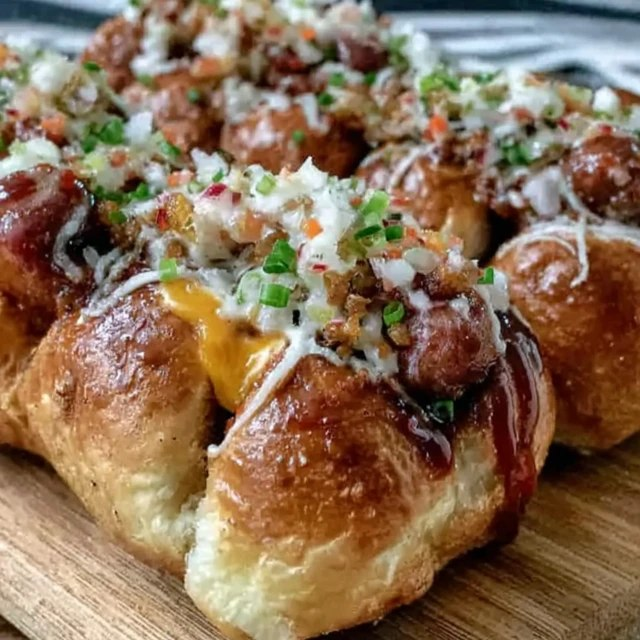 Cheesy Hot Dog Pull Apart Bread (Soft Pull-Apart Buns, Hot Dogs, Mozzarella, Garlic Butter, 50 Min)