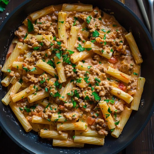 Creamy Pasta With Ground Meat (Browned Beef, Tomato Cream Sauce, Penne, Parmesan, 30 Min)