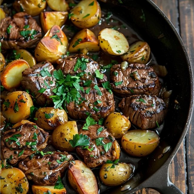 Beef Tenderloin With Roasted Potatoes (Filet Mignon Roast, Crispy Garlic Potatoes, Herb Butter, 1 Hr)