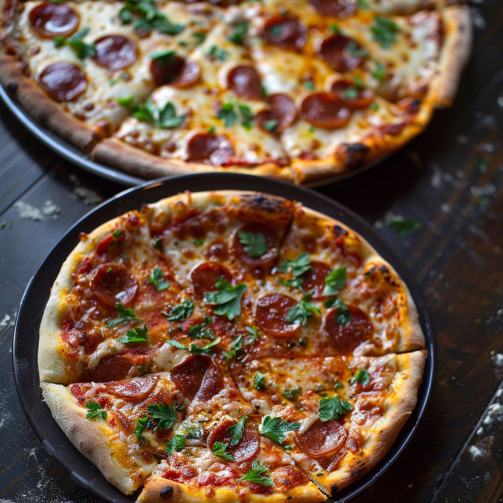 Close-up of pepperoni pizza slice with cheese pull, crispy curled pepperoni cups, golden bubbly cheese, crispy crust