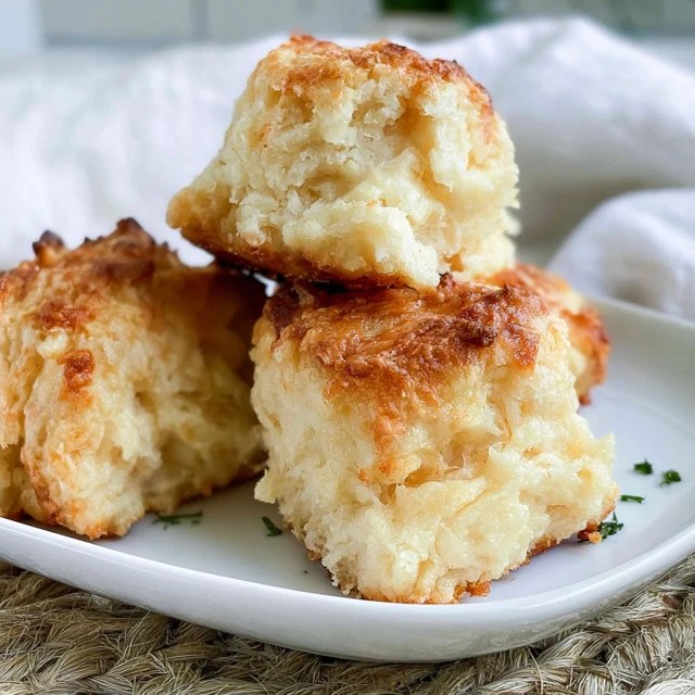 Cheddar bay biscuits piled on a plate, golden fluffy biscuits flecked with cheddar, brushed with garlic herb butter and sprinkled with parsley