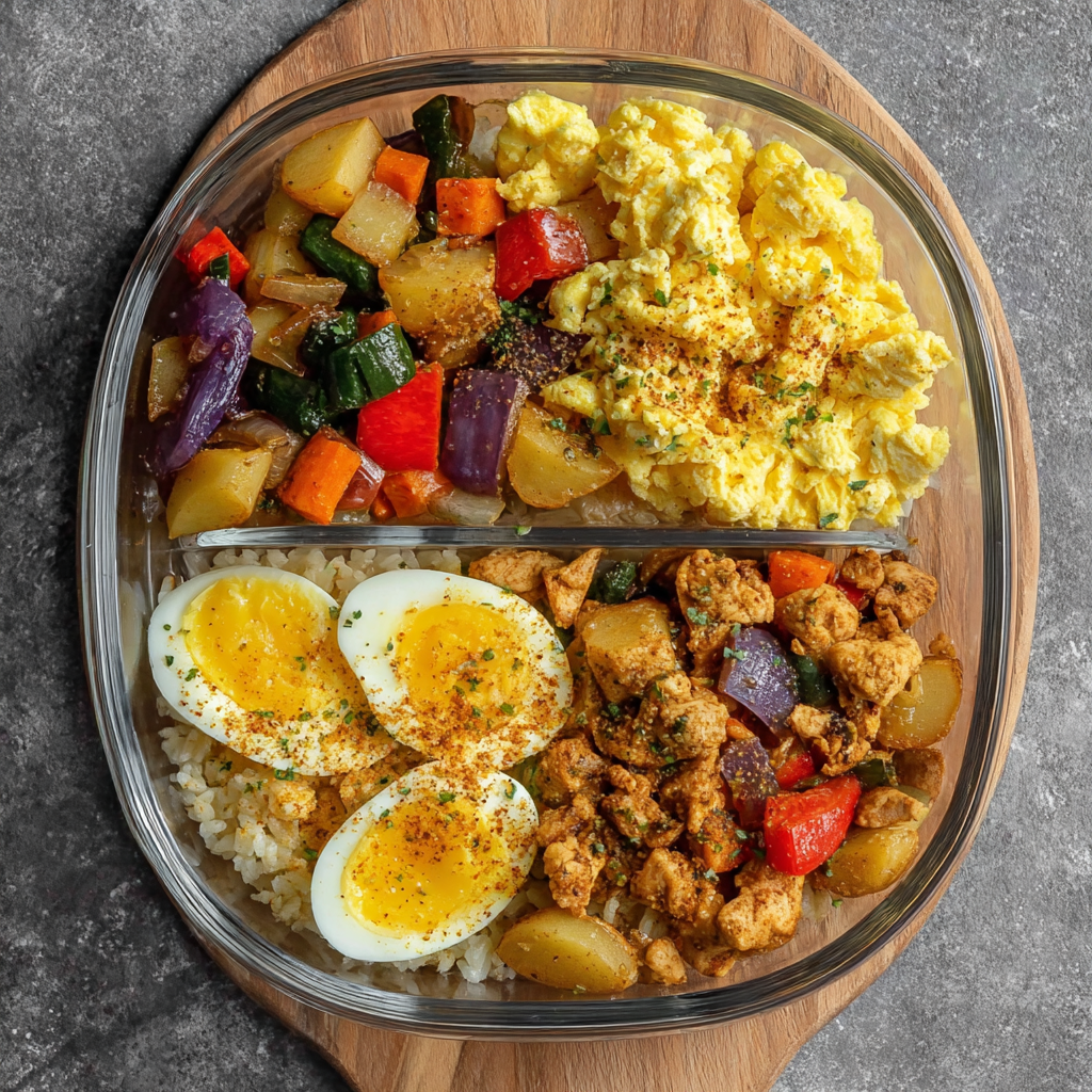 Healthy Chicken, Egg &amp; Veggie Breakfast Bowls