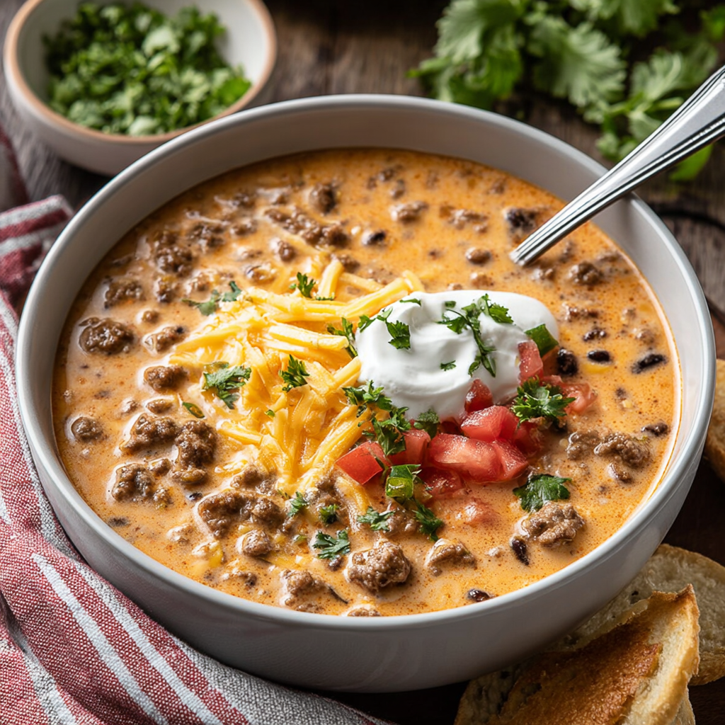 Creamy Cheesy Ground Beef Taco Soup