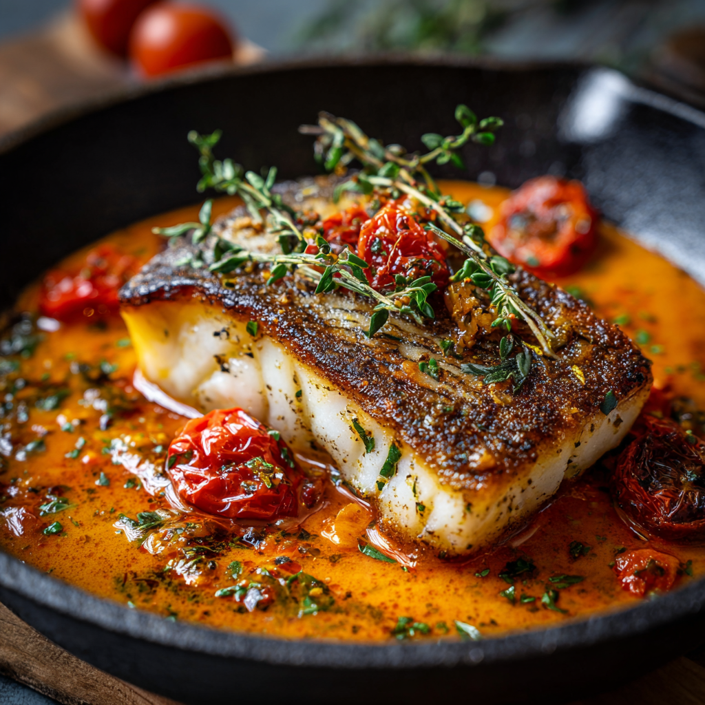 Keto Sea Bass Fillet with Roasted Red Pepper Sauce