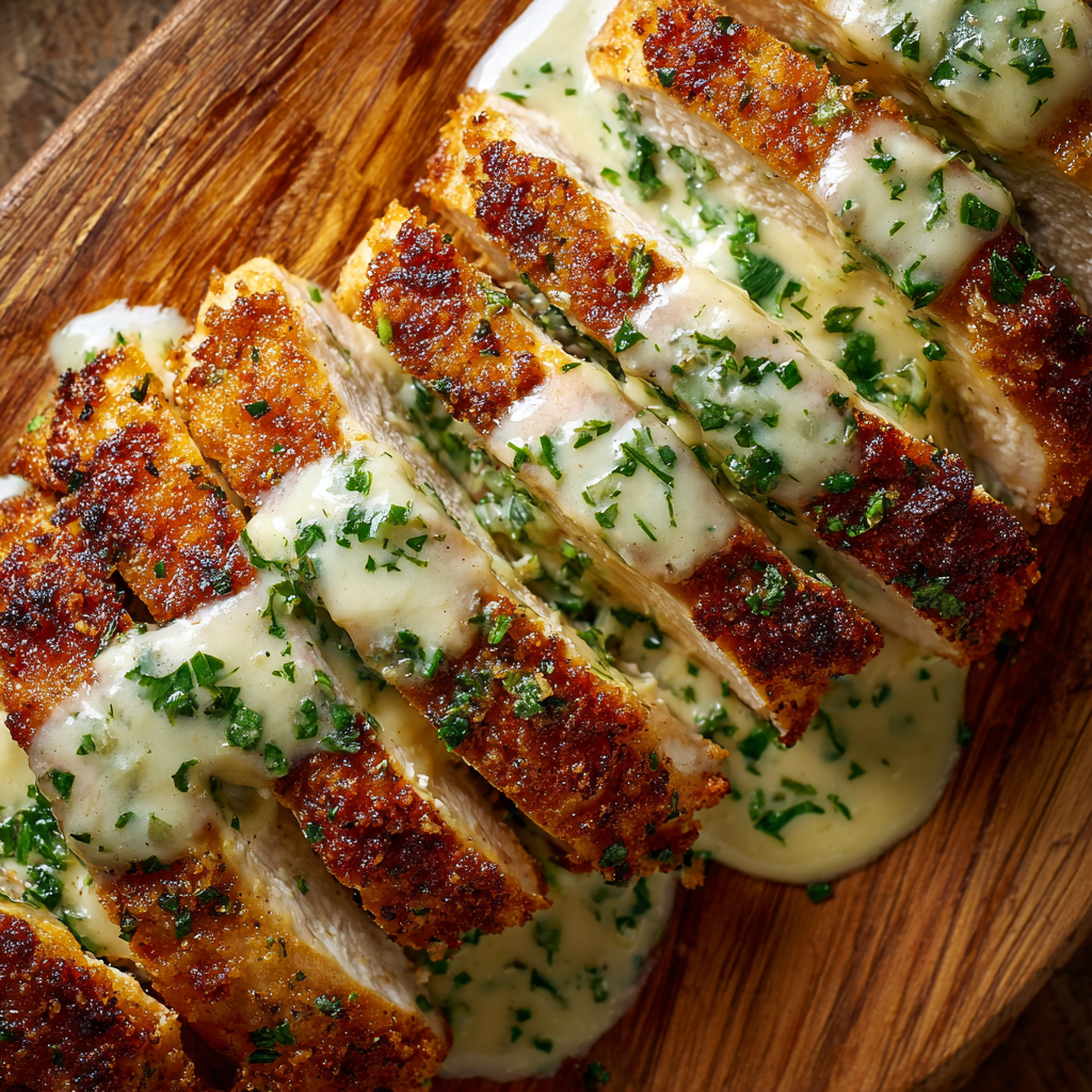 Parmesan Crusted Chicken with Creamy Garlic Sauce