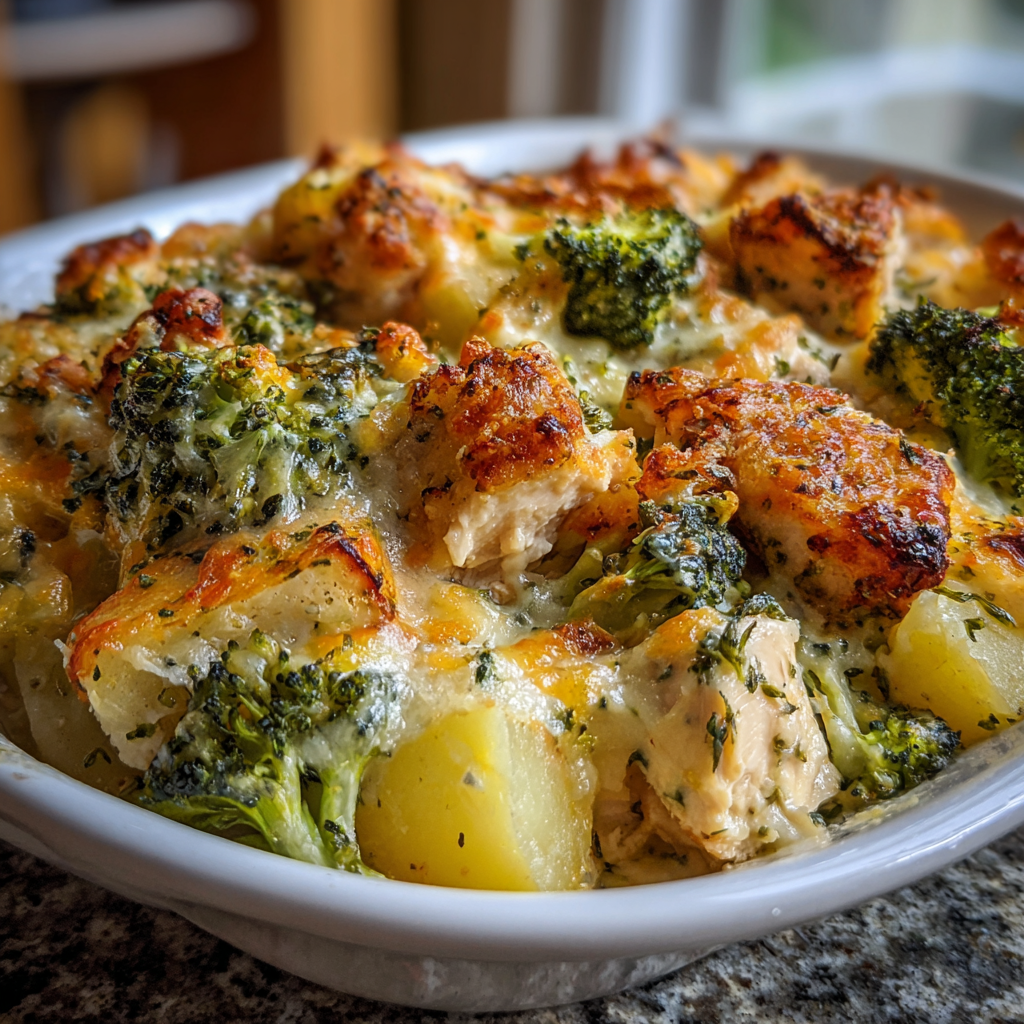 Baked Potato Chicken and Broccoli Casserole (Comforting, Creamy &#038; Cheesy!)