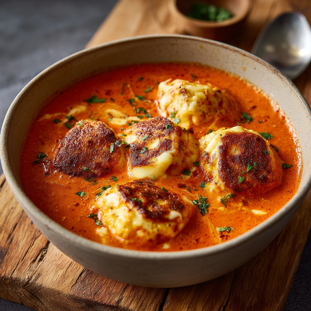 Tomato Soup with Cheese Dumplings