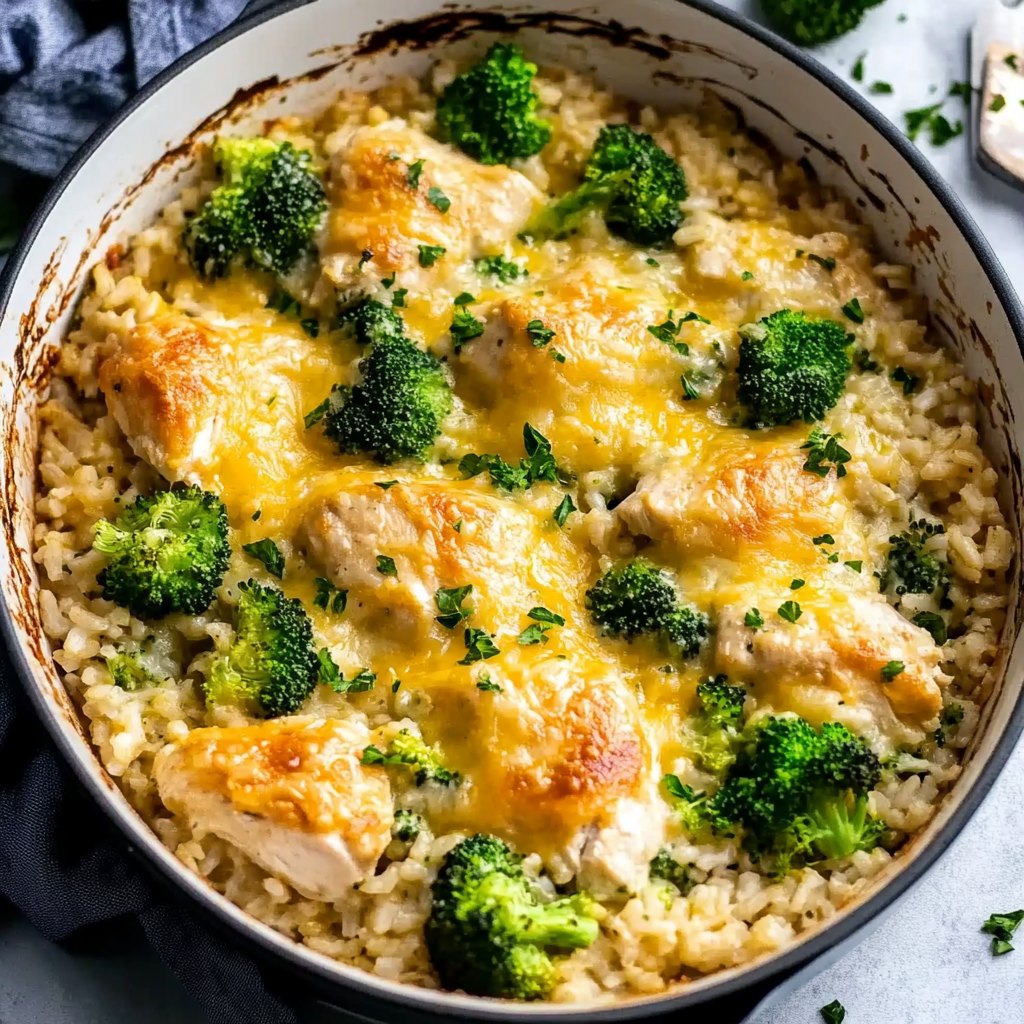 Cheesy Broccoli Chicken and Rice Casserole