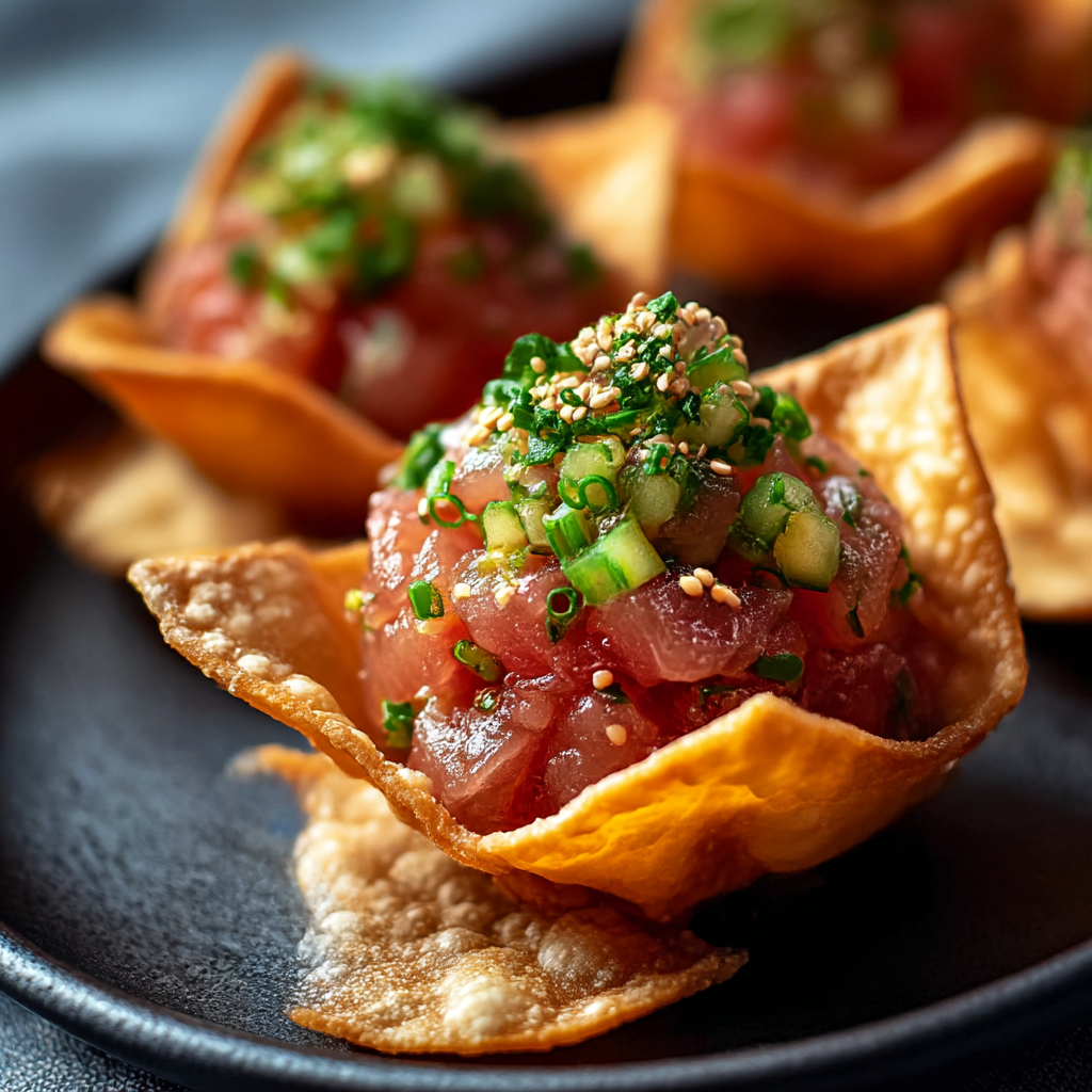 Spicy Tuna Tartare on Crispy Wonton Chips