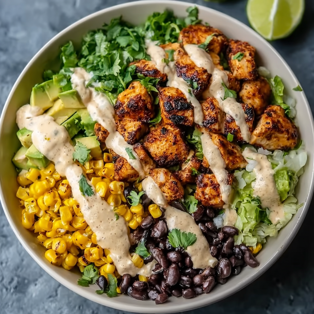 Chipotle Chicken Bowl with Black Beans, Corn &#038; Creamy Chipotle Sauce