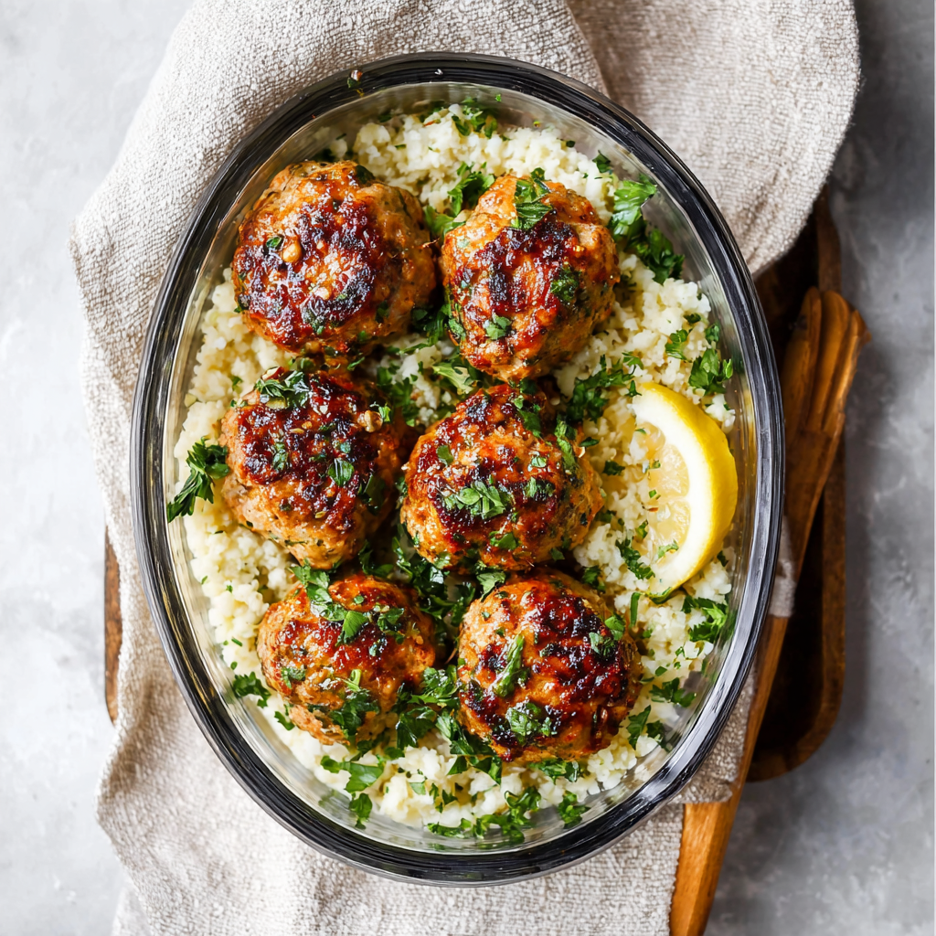 Meal Prep Powerhouse: Garlic Butter Chicken Meatballs with Cauliflower Rice