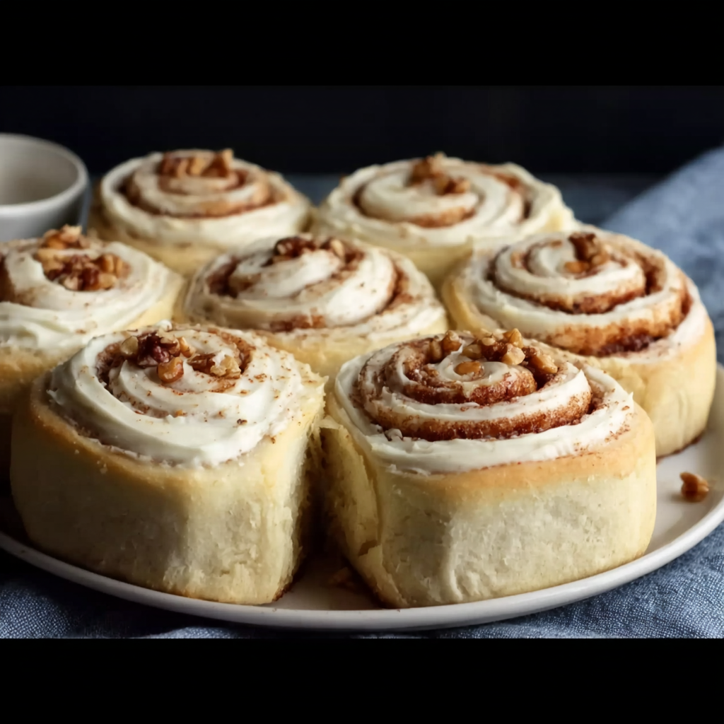 Soft &#038; Fluffy Cinnamon-Walnut Rolls with Cream Cheese Frosting