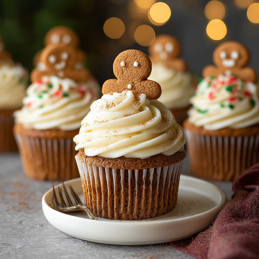 Gingerbread Cupcakes with Cream Cheese Frosting &#038; Cookie Toppers
