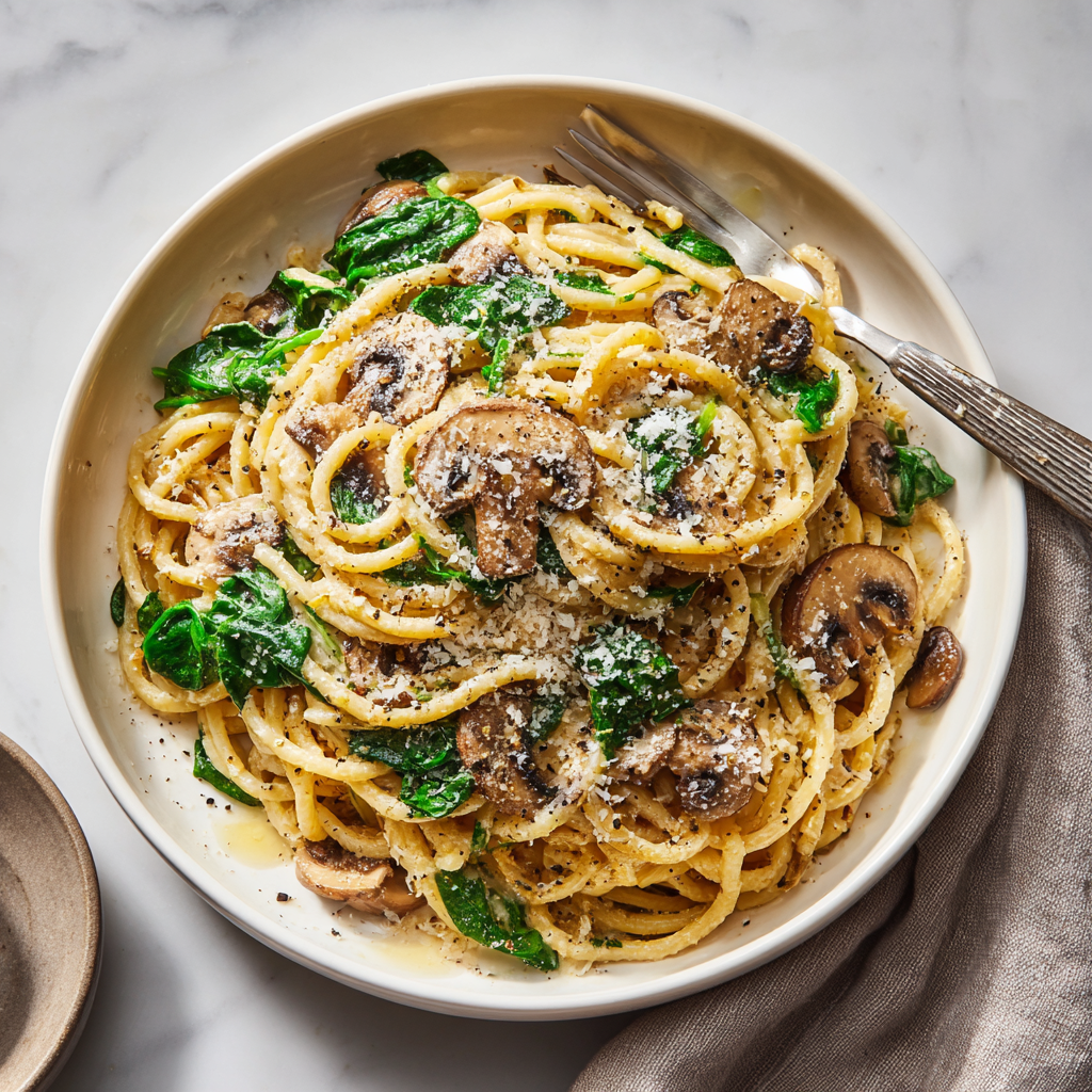 One-Pot Garlic Parmesan Pasta with Spinach and Mushrooms: The Creamy 20-Minute Miracle
