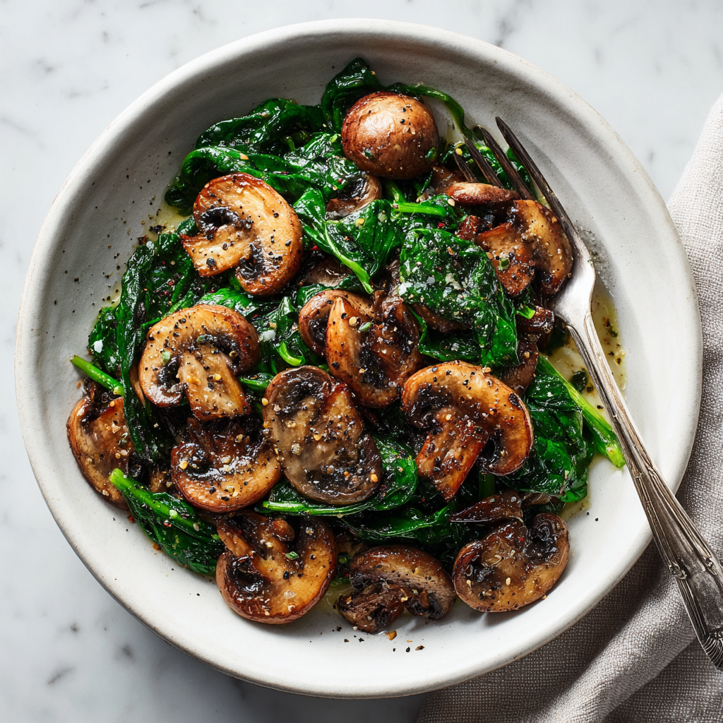 The Ultimate Garlic Butter Spinach Mushroom Skillet