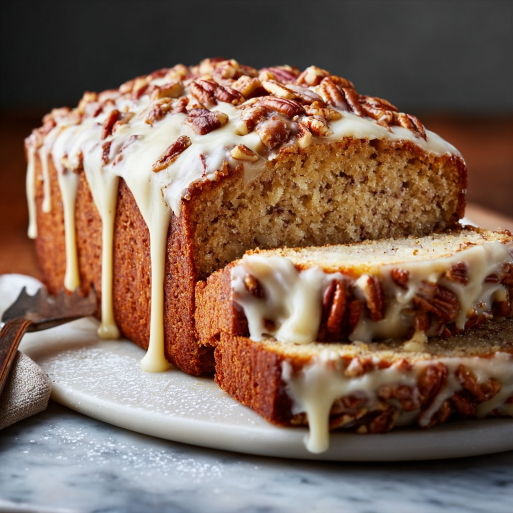 The Ultimate Butter Pecan Loaf with Cream Cheese Glaze