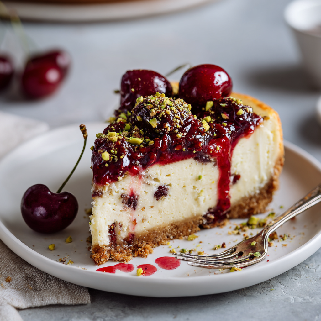 The Ultimate Cherry Pistachio Cheesecake (With Graham Cracker Crust)