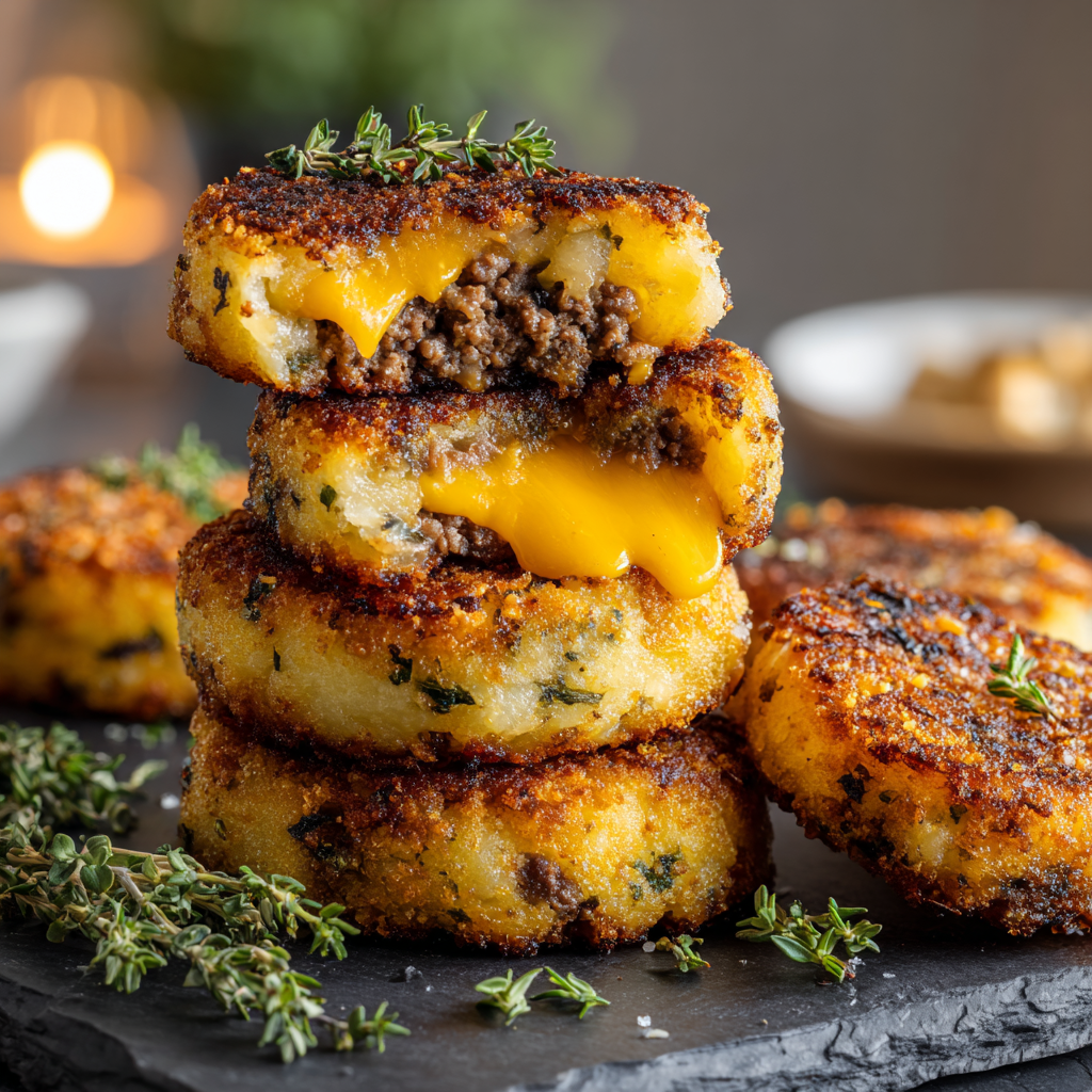 Cheeseburger Stuffed Potato Cakes (The Ultimate Comfort Mashup)