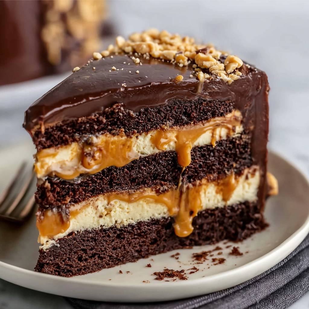 Ultimate Chocolate Snickers Cake (A Slice of Candy Bar Heaven)