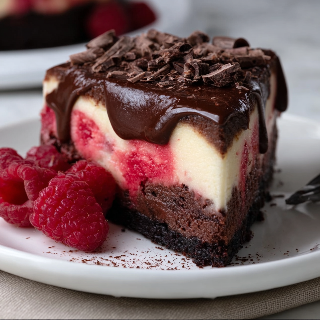 Dark Chocolate Raspberry Cheesecake (Rich, Fudgy, and Tart)