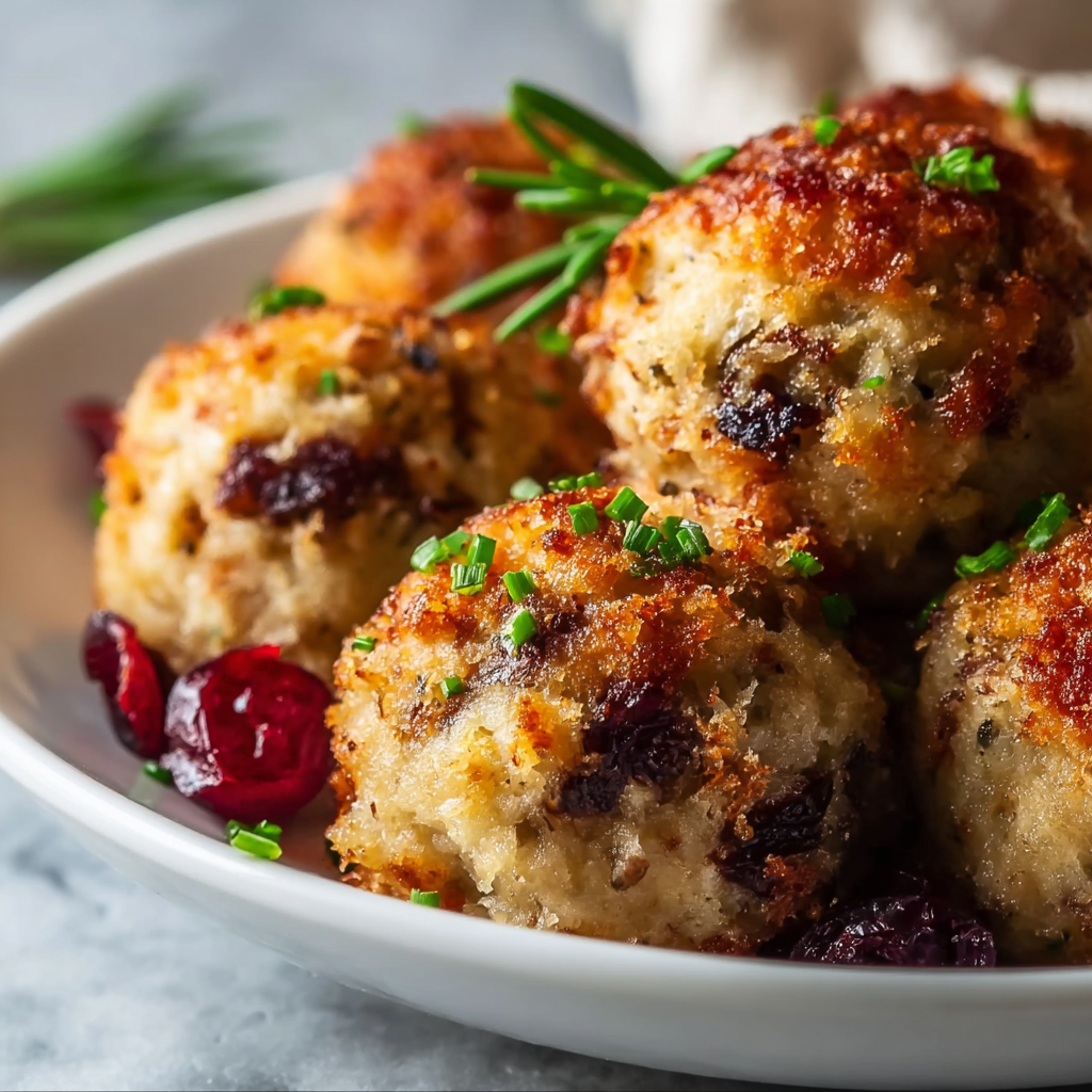 Festive Cranberry Turkey Stuffing Balls (Thanksgiving in a Bite)